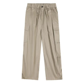 Hearujoy Large Pocket Men's Wide Leg Pants Casual Pleated Drawstring Solid Color Male Cargo Trousers Trendy Spring 9C4195